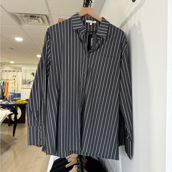 Oversized Black/White Stripe Button-Down Top - Picture 5 of 6